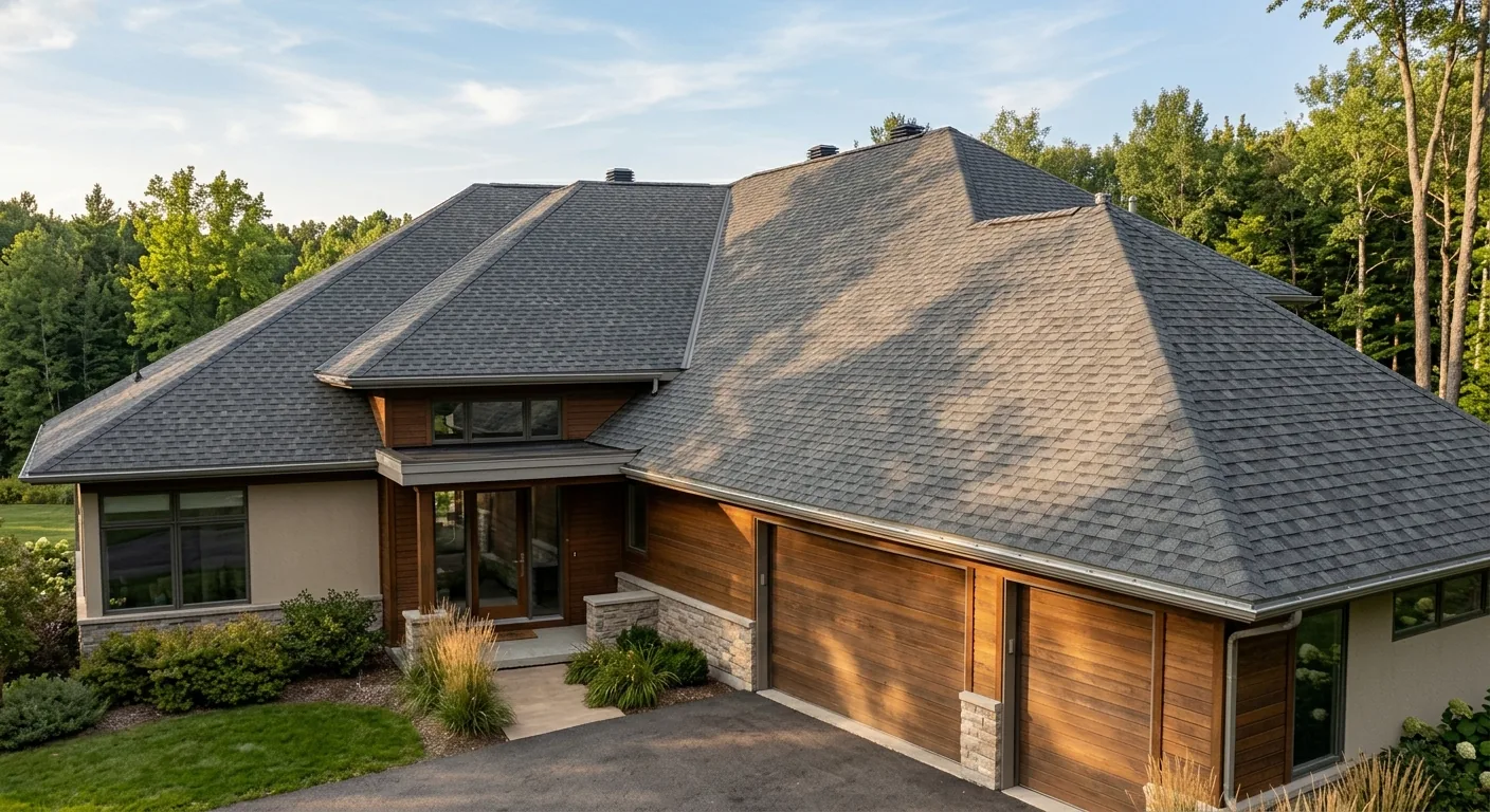 Casa con revestimiento de madera y cubierta nueva